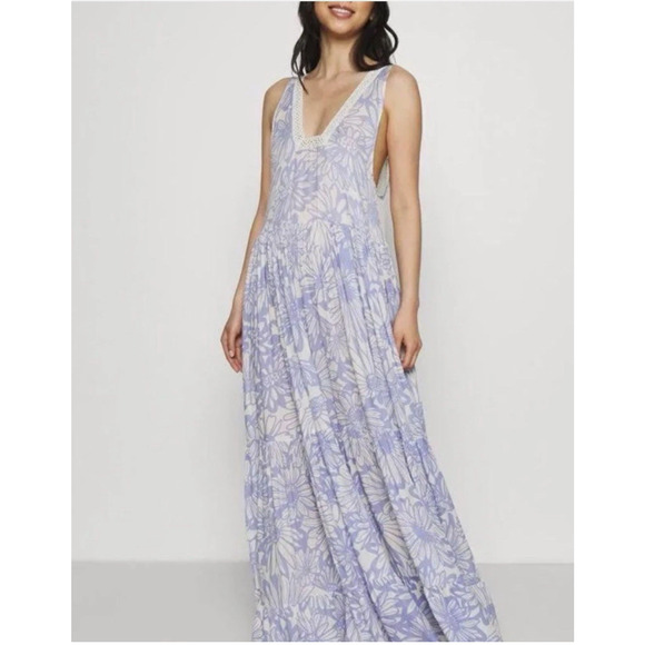 FREE PEOPLE Intimately Free Small Tiers For You Maxi Dress Cornflower Combo NWT - Picture 2 of 15